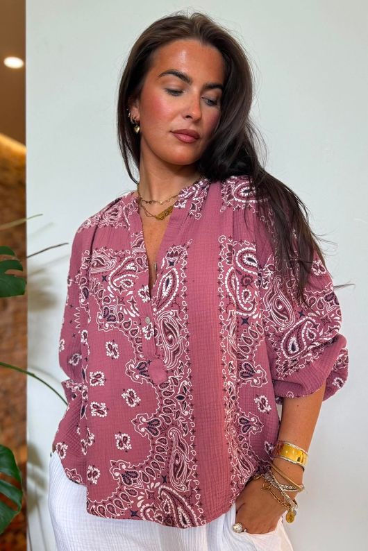 Ole Bubble Cotton Bandana Laurie Blouse Indian Pink